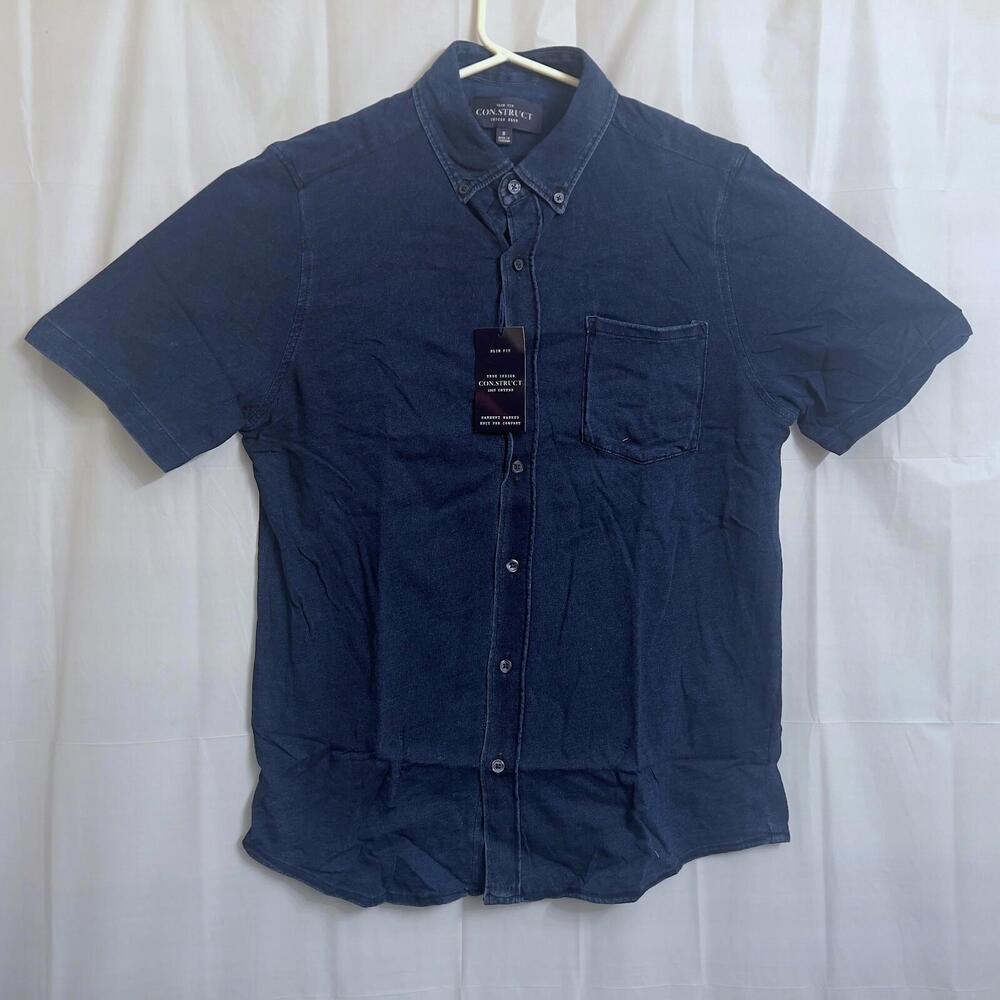 New with Tags Construct Button Up Shirt Men's Small S Slim Fit Blue